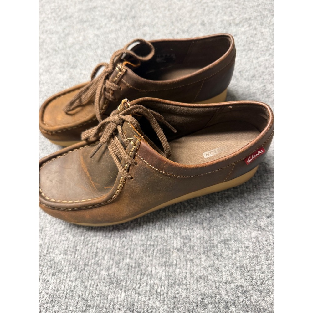 Clarks Padmore Brown Leather Moc Toe Lace Up Shoes Kids 5.5 UK 7.5 US